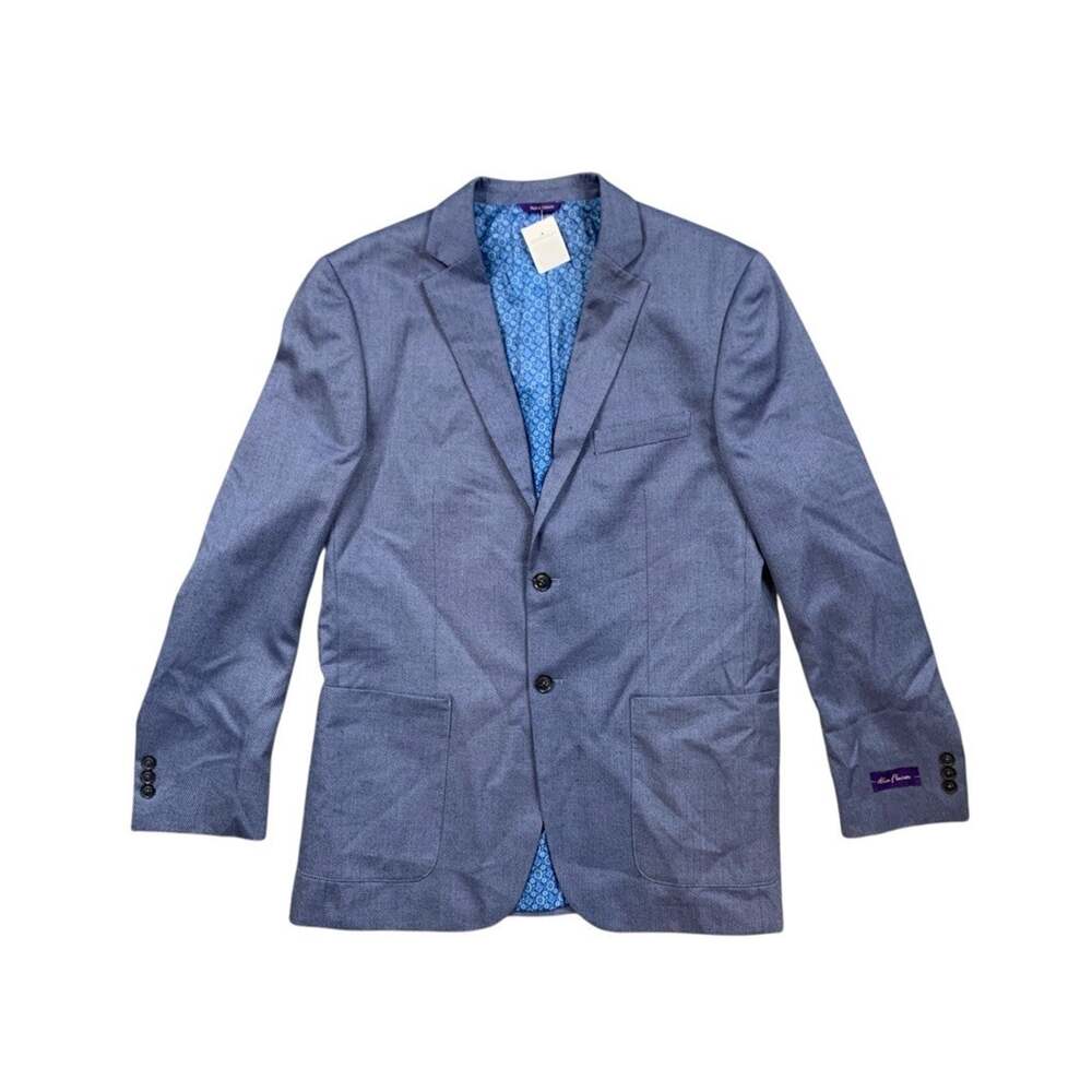 Alan Flusser Blazer Mens L Large Bright Blue Dobby Single Breasted 2-Button